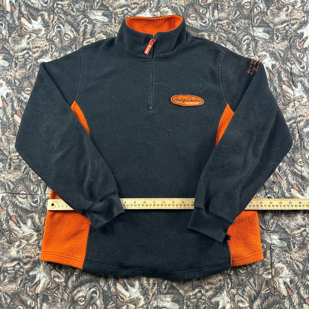 Harley-Davidson Men's Black and Orange Zip-Up Sweater